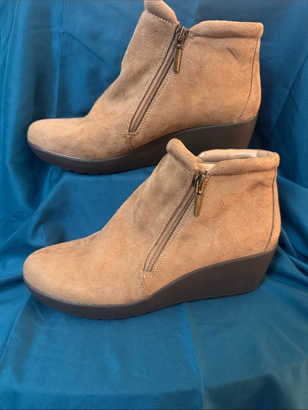 Women's Suede Wedge Ankle Boot in Tan